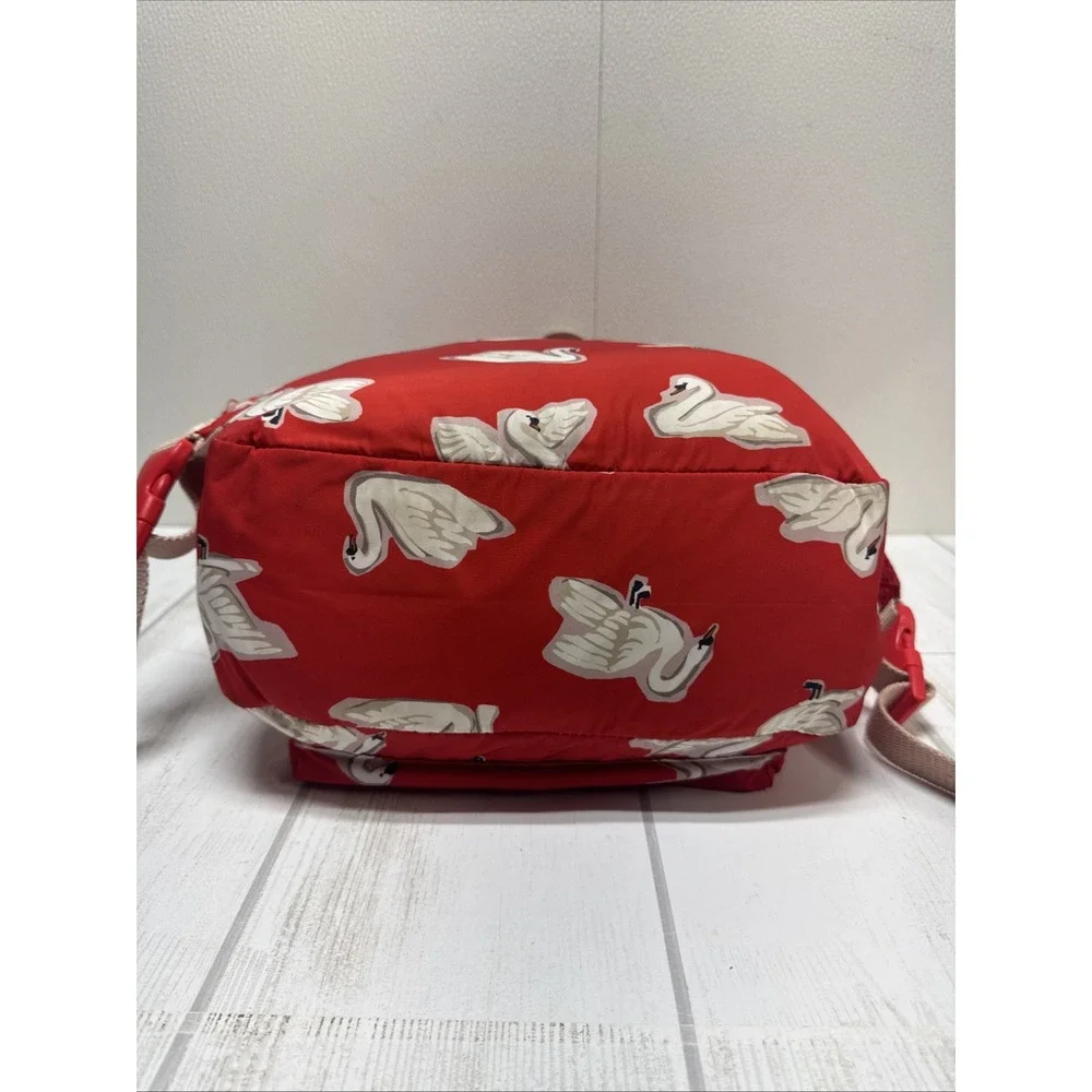STELLA McCARTNEY Kids Backpack White Swan on Red Nylon Front Pocket